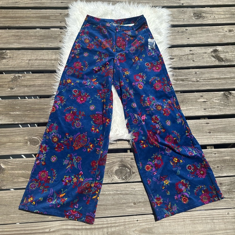 Modcloth Blue and Red Floral Corduroy Pants